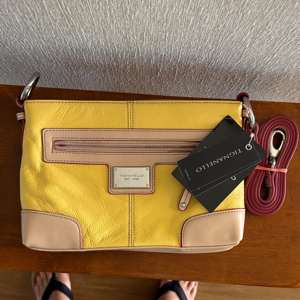 Tignanello Yellow Leather Convertible Shoulder Bag. NWT